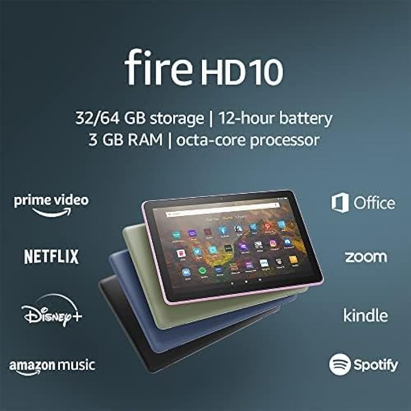 All-new Fire HD 10 tablet, 10.1″, 1080p Full HD, 32 GB, latest model (2021 release), Black, without lockscreen ads