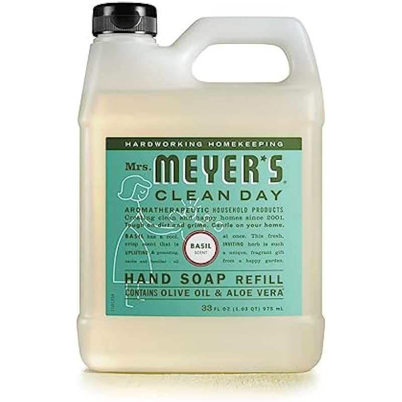 MRS. MEYER’S CLEAN DAY Hand Soap Refill, Made with Essential Oils, Biodegradable Formula, Basil, 33 fl. oz
