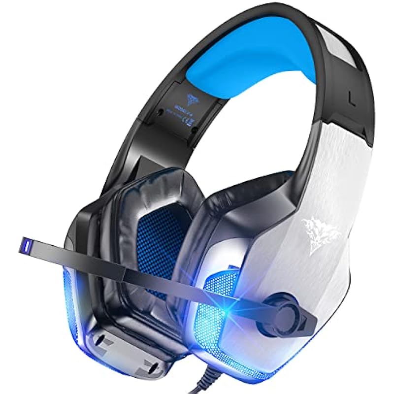 BENGOO V-4 Gaming Headset for Xbox One, PS4, PC, Controller, Noise Cancelling Over Ear Headphones with Mic, LED Light Bass Surround Soft Memory Earmuffs for PS2 Mac Sega Dreamcast PS5 Games