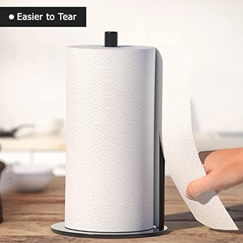 Paper Towel Holder Black Kitchen Roll Holder, Premium Stainless Steel, One-Handed Operation Countertop Dispenser with Weighted Base