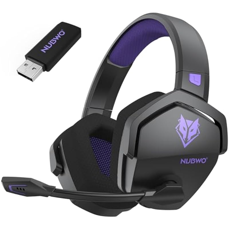 NUBWO G06 Dual Wireless Gaming Headset with Microphone for PS5, PS4, PC, Mobile, Switch: 2.4GHz Wireless + Bluetooth – 100 Hr Battery – 50mm Drivers – Purple