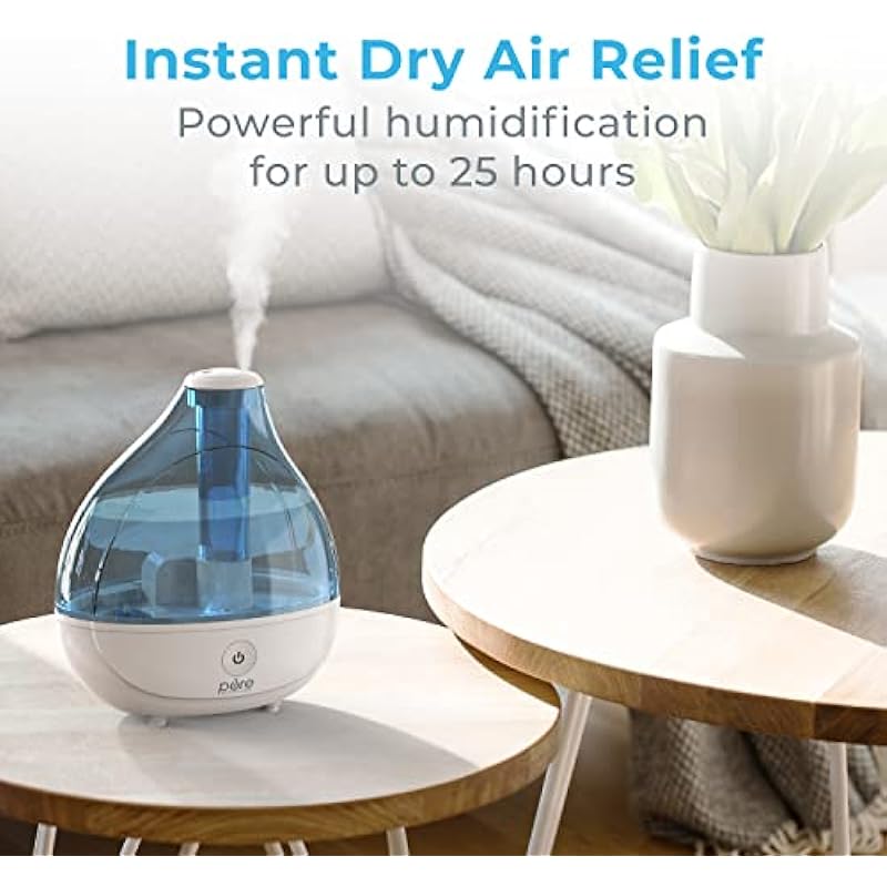 Pure Enrichment® MistAire™ Ultrasonic Cool Mist Humidifier – Quiet Air Humidifier for Bedroom, Nursery, Office, & Indoor Plants – Lasts Up To 25 Hours