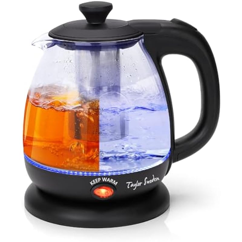 Taylor Swoden Electric Kettle with Tea Infuser, 1L Small Electric Tea Kettle with Keep Warm, LED Light Hot Water Boiler & Heater for Coffee & Tea, Auto Shut-Off & Boil Dry Protection, BPA Free, Black