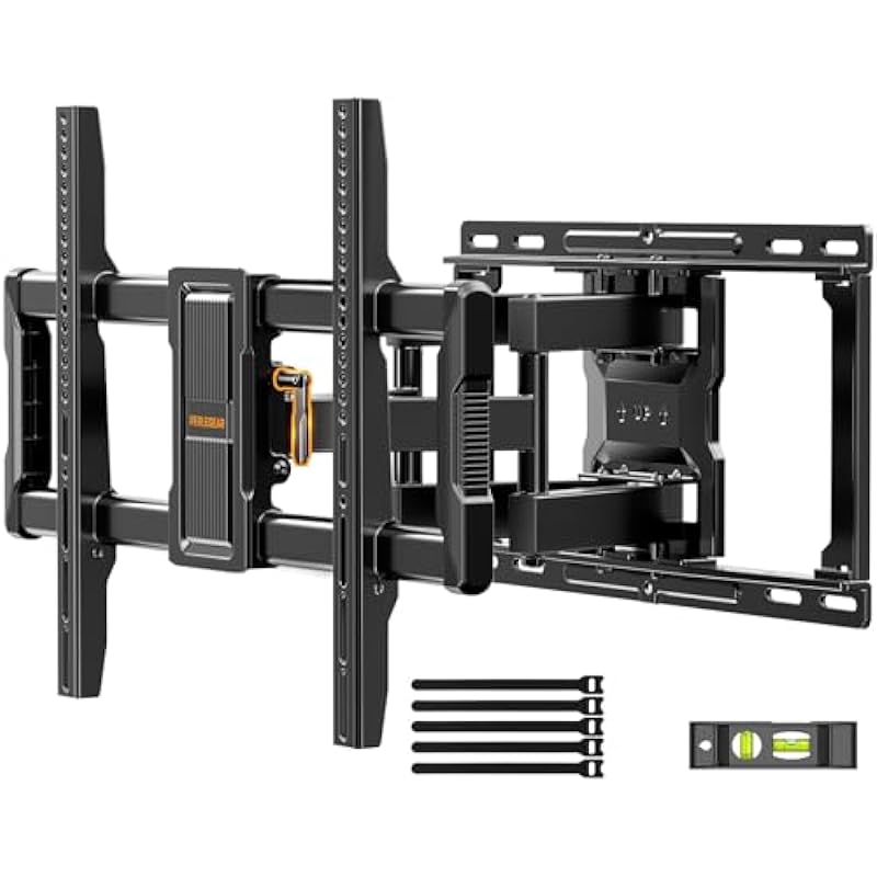 Perlegear UL-Listed Full Motion TV Wall Mount for 40–86 Inch Flat Curved TVs up to 132 lbs, 12″/16″ Wood Studs, TV Mount Bracket with Tool-Free Tilt, Swivel, Extension, Max VESA 600 x 400mm, PGLF15