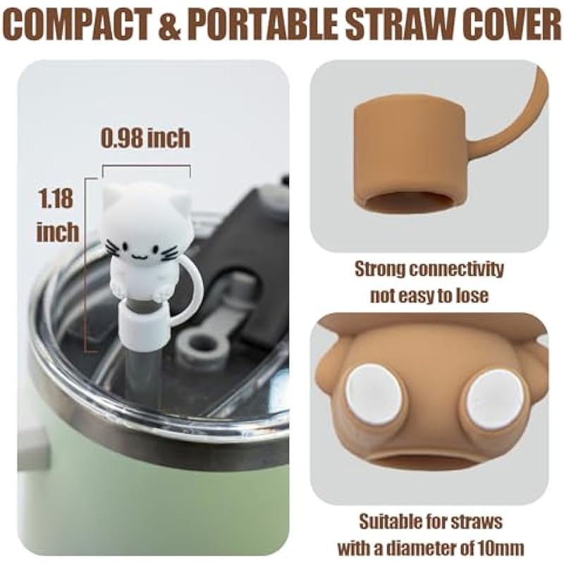 6 Pack Straw Cover Cap for Stanley Cup,Silicone Straw Topper Compatible with Stanley 30&40 Oz Tumbler,Soft Silicone Animal Shape Straw Lid for 10mm Straws