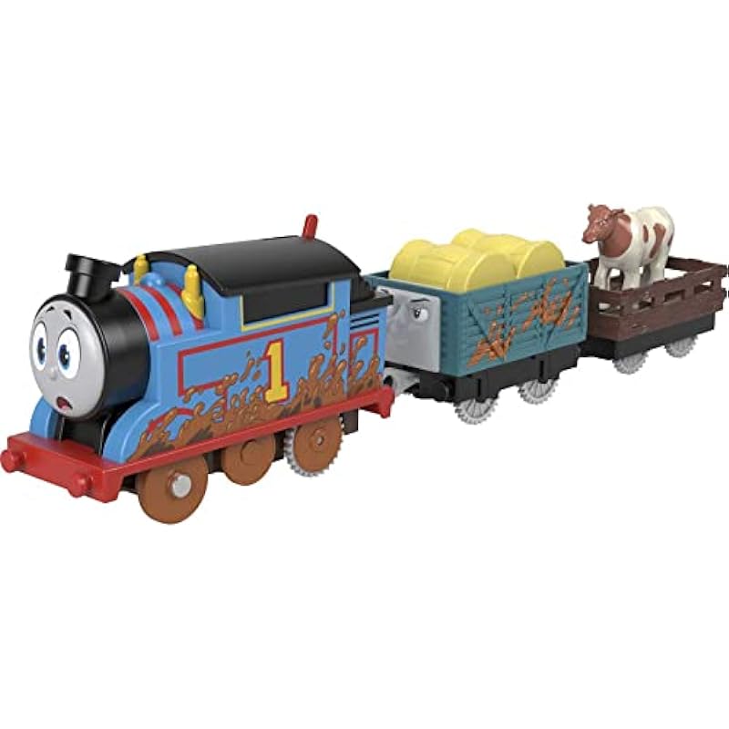 Thomas & Friends Motorized Toy Train Muddy Farm Thomas Engine with Cargo & Cow For Preschool Kids Ages 3+ Years