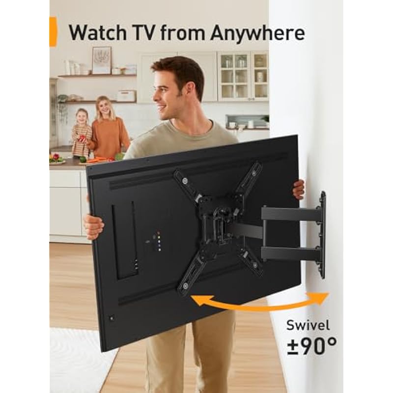 Perlegear UL Listed Full Motion TV Mount for Most 26–60 inch Flat or Curved TVs up to 82 lbs, Wall Bracket with Articulating Arms, Tool-Free Tilt, Swivel, Extension, Max VESA 400x400mm, PGMF3