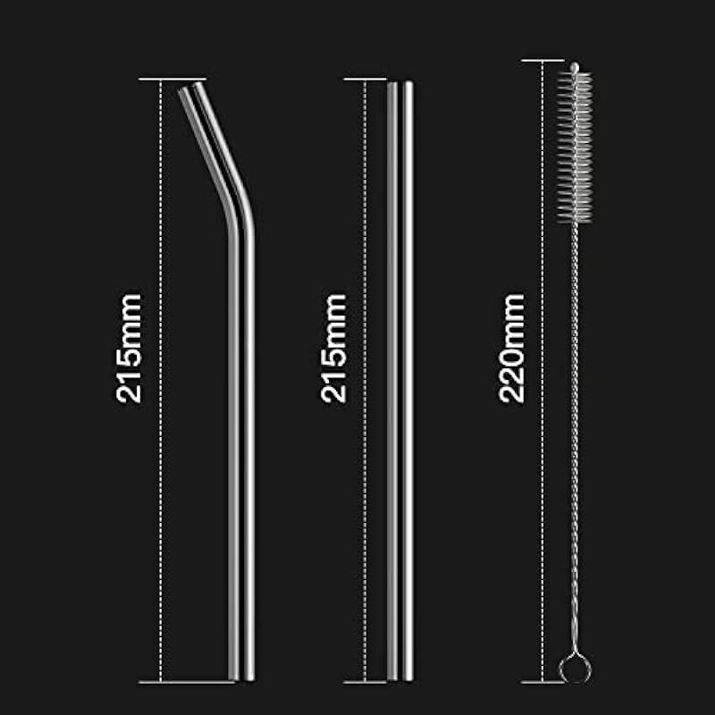 HeykirHome 12-Pack Reusable Glass Straw,Size 8.5”x10 MM,Including 6 Straight and 6 Bent with 2 Cleaning Brush- Perfect For Smoothies, Tea, Juice