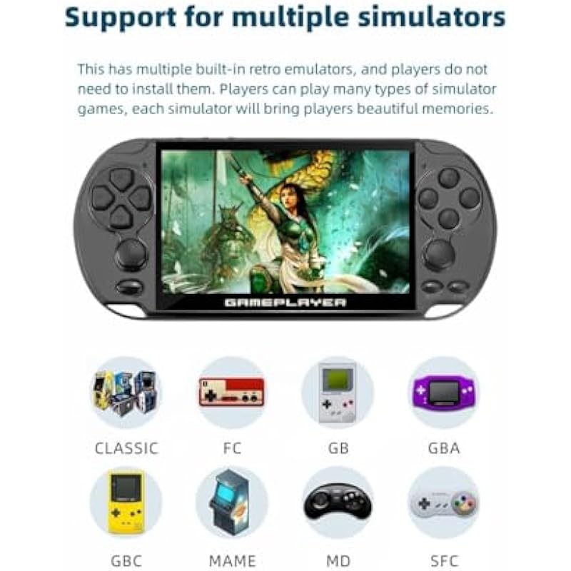 Multifunctional Video Game Console 5.1 inch 7500 Free Retro Games Handheld Game Console Portable Pocket Children’s Game Player Mini Arcade Emulator Device mp3/4 Holiday (Black)