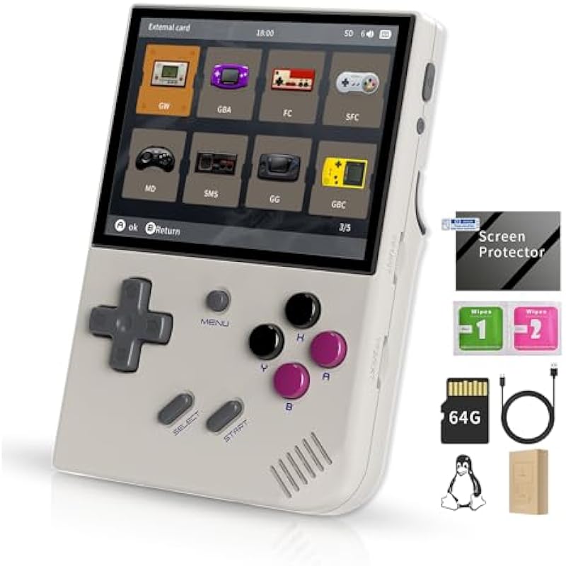 RG35XX Plus Retro Handheld Game Console 3.5 Inch IPS Screen Linux System Video Player Built-in 64G TF Card 5000 Games Support HD-M-I TV Output 5G WiFi Bluetooth 4.2 (RG35XX Plus Gray)