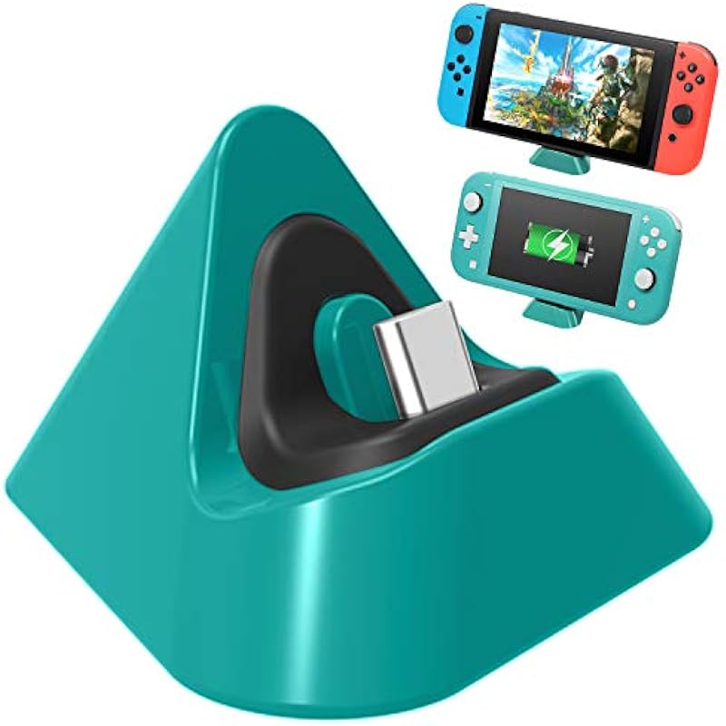 Portable Charging Dock for Nintendo Switch Lite and Nintendo Switch, Stable Support Stand Charging Station for Switch Lite with Type C Input Port (Turquoise)