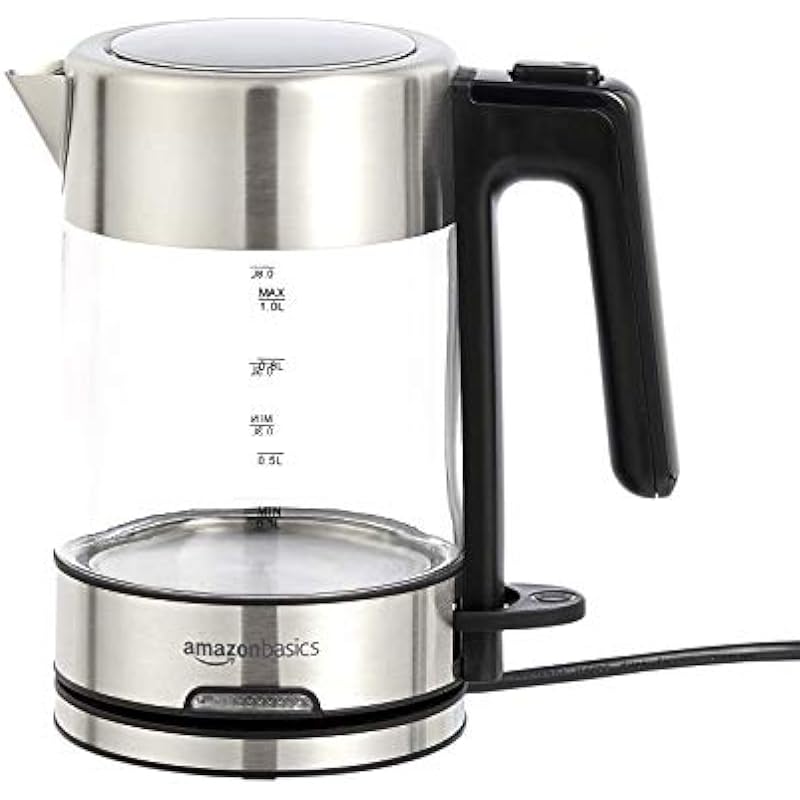 Amazon Basics Electric Glass and Steel Kettle – 1.0 Liter