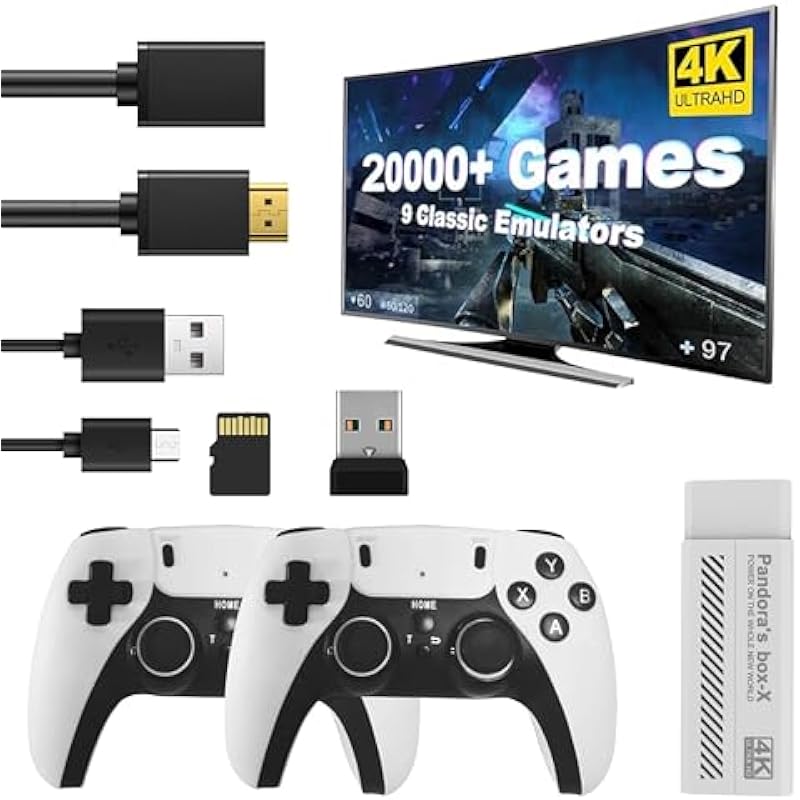 Retro Game Console – Wireless Retro Play Game Stick with 4K High Definition HDMI Output,9 Classic Emulators,,Plug and Play Video Game Stick Built in 20000+ Games with 2.4G Wireless Controllers(64G)