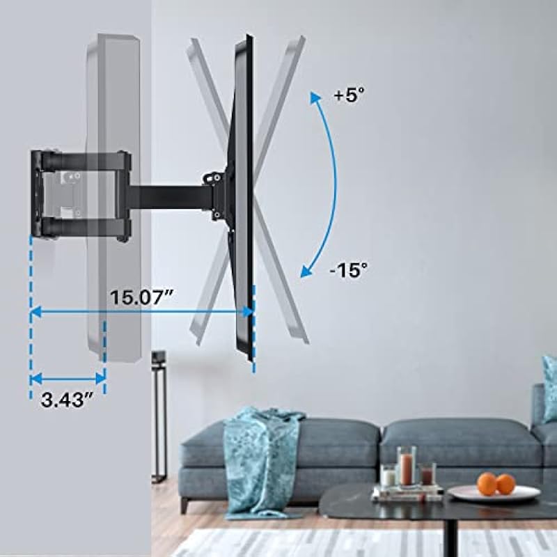 Full Motion TV Wall Mount Bracket for Most 32-70 inch TVs, Swivel Extension Tilting Leveling TV Mount, Max VESA 400x400mm, Holds up to 110 lbs & 16″ Wood Studs with Hole Drilling Template by USX STAR