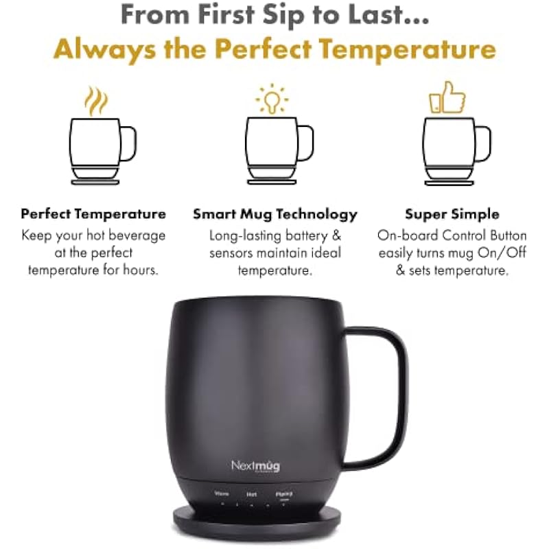 Nextmug – Temperature-Controlled, Self-Heating Coffee Mug (Black – 14 oz.)