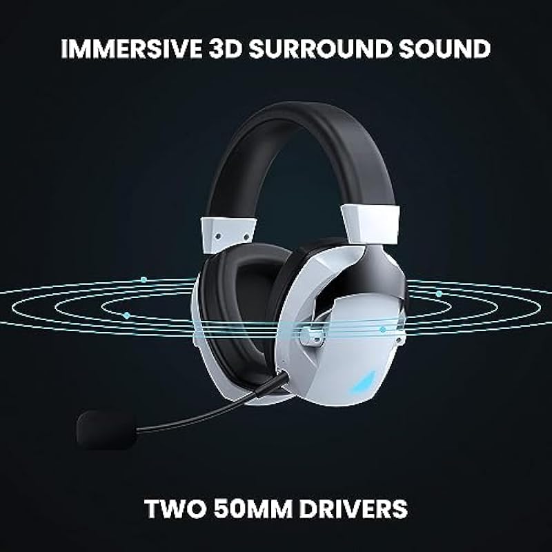 Wireless Gaming Headset, Bluetooth 5.2 Wireless Gaming Headphones with Detachable & Flexible Noise Canceling Microphone, 2.4GHz Gaming Headset with 3D Stereo Sound for PC, PS4, PS5, Mac