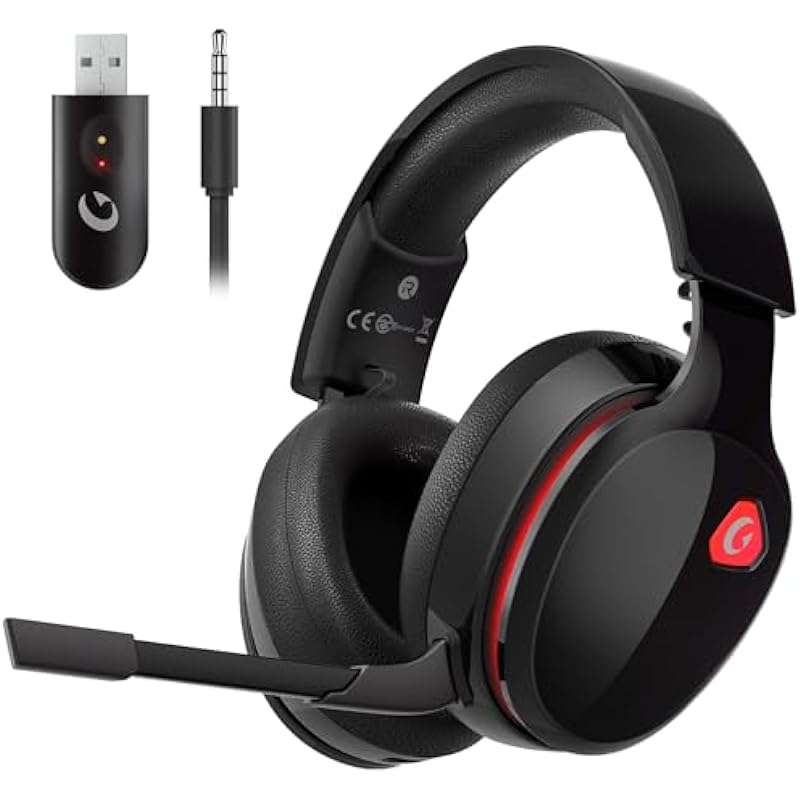 Wireless Gaming Headset for PS5, PC, PS4, Mac, Nintendo Switch, Gaming Headphones with Microphone, Bluetooth 5.2 Gaming Headset, Stereo Sound, Red Light, 3.5mm Wired Mode for Xbox Series -Black