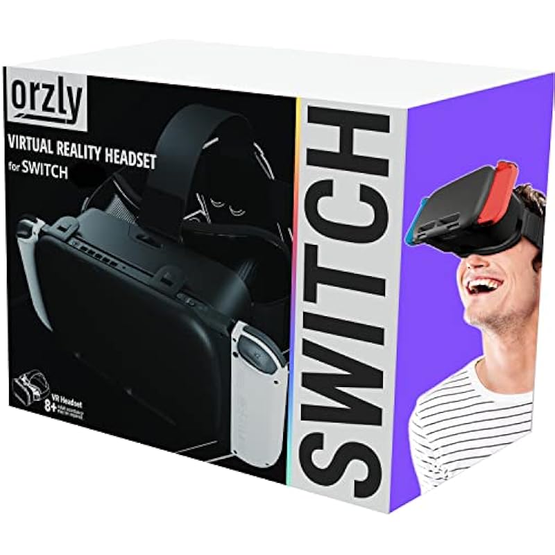 Orzly VR Headset Designed for Nintendo Switch & Switch OLED Console with Adjustable Lens for a Virtual Reality Gaming Experience and for Labo VR – Black – Gift Boxed Edition