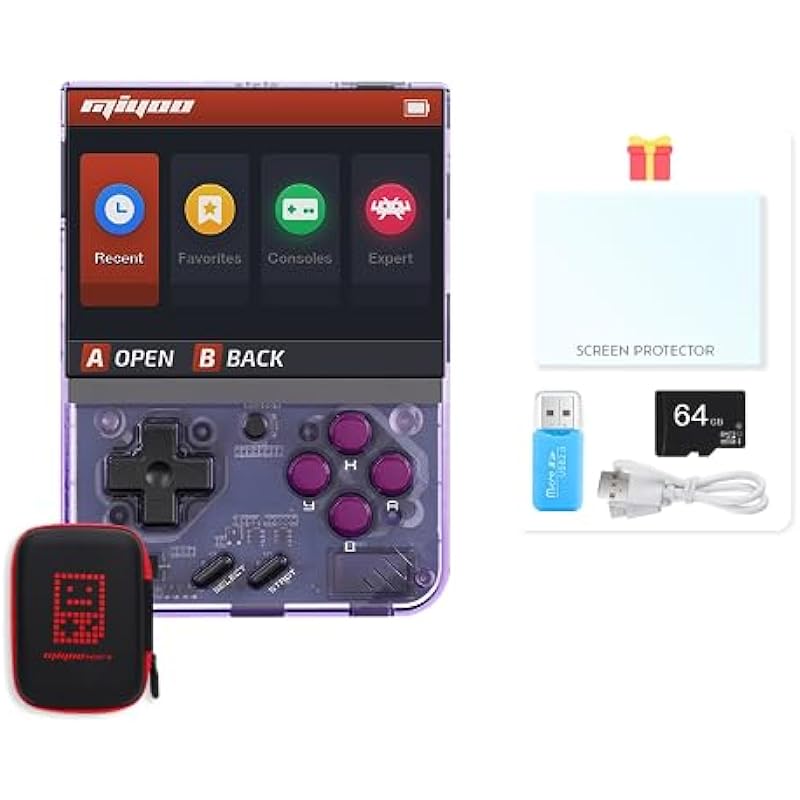Mini Plus+ Handheld Gaming Console 3.5″ IPS Screen for The Best Classic Console with 5000+ Games Included, Storage Case, 64G TF Card and WiFi Support [Purple]