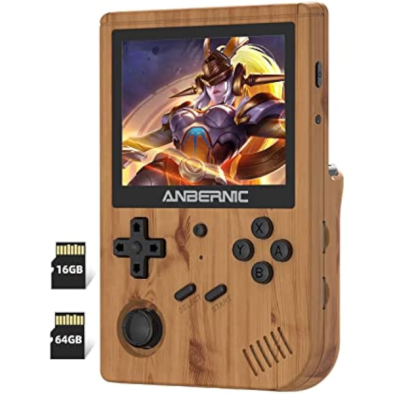 RG351V Handheld Game Console , Plug & Play Video Games Supports Double TF Extend 256GB , Portable Game Console 3.5 Inch IPS Screen 2521 Games (Wood), LE