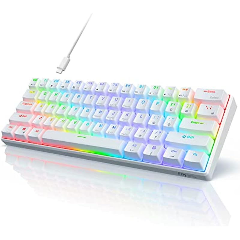 RK ROYAL KLUDGE RK61 Wired QMK/VIA 60% Mechanical Gaming Keyboard Programmable RGB Backlit Ultra-Compact Hot Swappable Red Switch White
