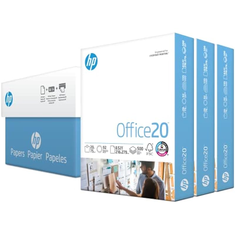 HP Printer Paper | 8.5 x 11 Paper | Office 20 lb | 3 Ream Case – 1500 Sheets | 92 Bright | Made in USA – FSC Certified | 112090C, White