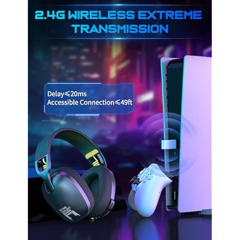 FEIYING Wireless Gaming Headset, Wireless Bluetooth Gaming Headphones, 2.4GHz USB Wired Built in Mic, Bluetooth 5.3 Gaming Headset Compatible with PS5, PS4, Switch, PC, Mac
