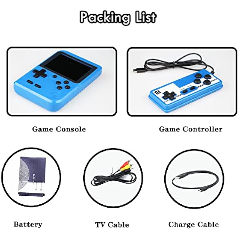 Retro Handheld Game Console, Portable Retro Video Game Console with 500 Classical Games, 3.0-Inch Screen 1020mAh Rechargeable Battery Support for Connecting TV and Two Players（Blue