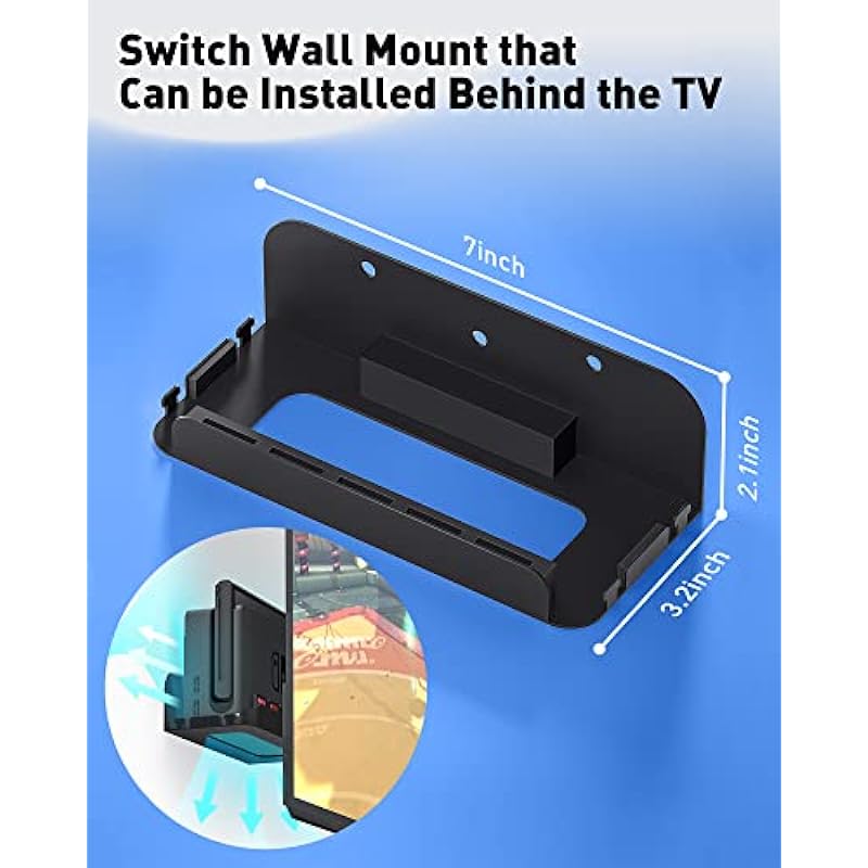 Wall Mount for Nintendo Switch and Switch OLED, Metal Wall Mount Kit Shelf Accessories with 5 Game Card Holders and 4 Joy Con Hanger, Safely Store Switch Console Near or Behind TV, Black