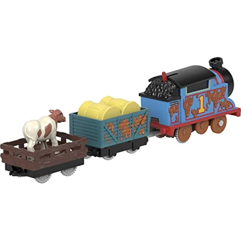 Thomas & Friends Motorized Toy Train Muddy Farm Thomas Engine with Cargo & Cow For Preschool Kids Ages 3+ Years