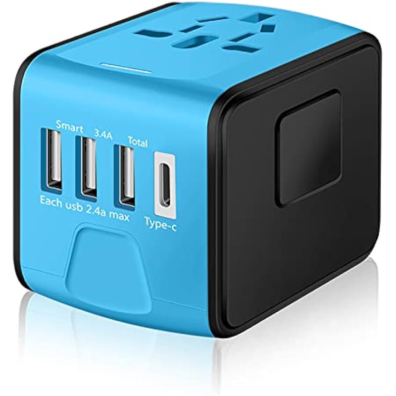 SAUNORCH Universal International Travel Power Adapter W/High Speed 2.4A USB, 3.0A Type-C Wall Charger, European Adapter, Worldwide AC Outlet Plugs Adapters for Europe, UK, US, AU, Asia