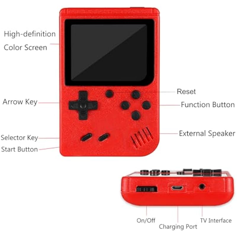 Tiny Tendo™ 400 Games Rechargeable Tinytendo Handheld Console Supports TV Output and Two-Player Mode Built-in 400 Games for Kids and Adults (Yellow)