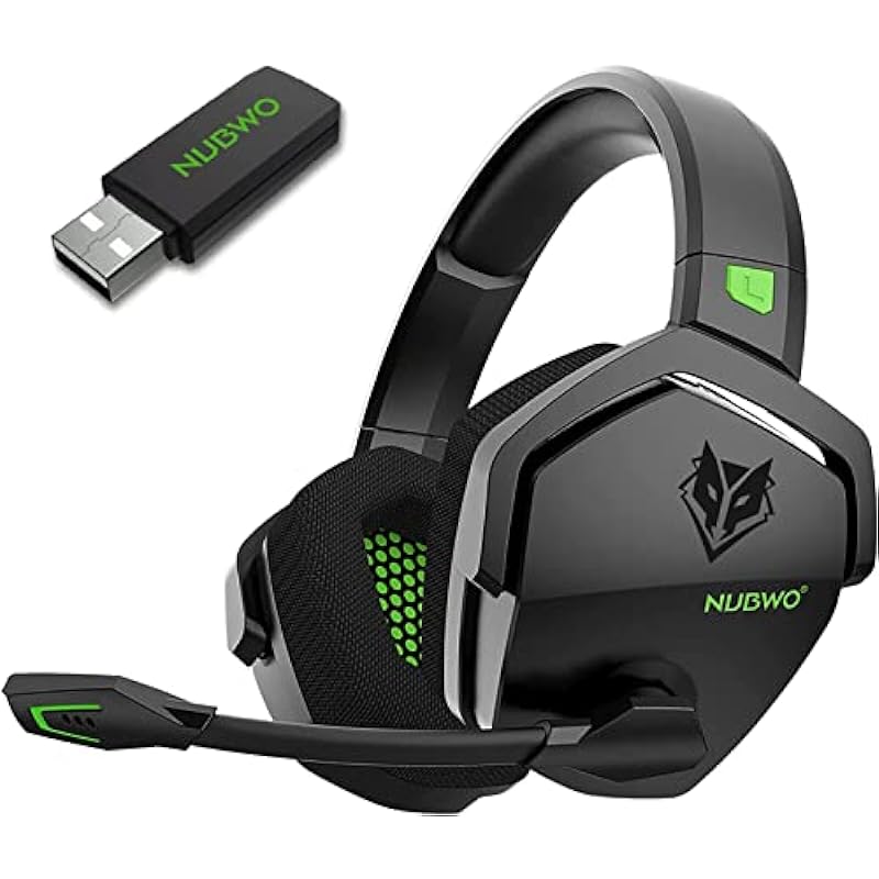 NUBWO G06 Dual Wireless Gaming Headset with Microphone for PS5, PS4, PC, Mobile, Switch: 2.4GHz Wireless + Bluetooth – 100 Hr Battery – 50mm Drivers – Green