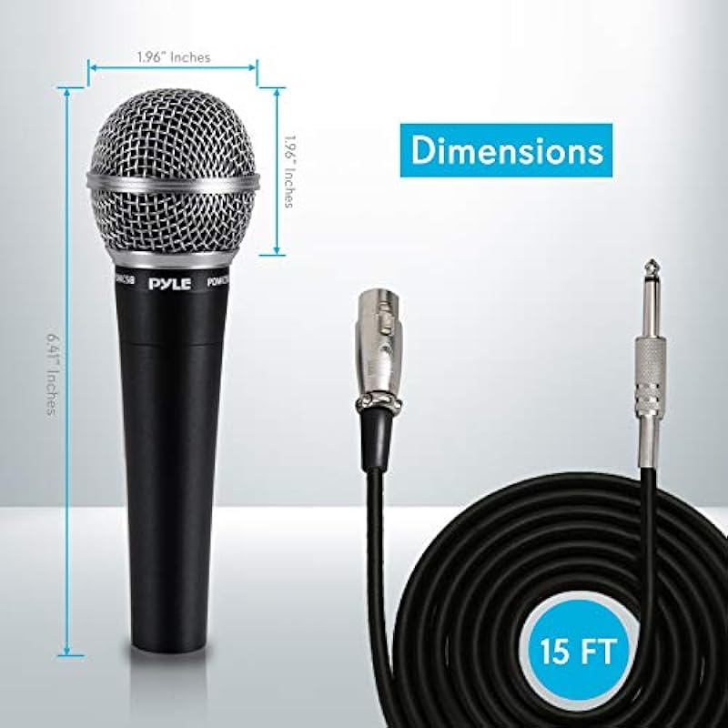 Pyle Handheld Microphone Dynamic Moving Coil Cardioid Unidirectional Includes 15ft XLR Audio Cable to 1/4” Audio Connection (PDMIC58)