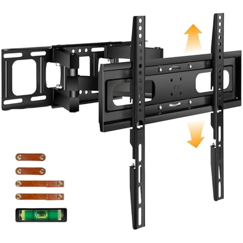 6 Arms TV Wall Mount for 26-65 inch, Full Motion Up Down Swivel Tilt Level Retractable TV Bracket for Flat Curved Max 110 lbs Max VESA 400x400mm TV, 8″-16″Wood Stud Articulating TV Wall Mount
