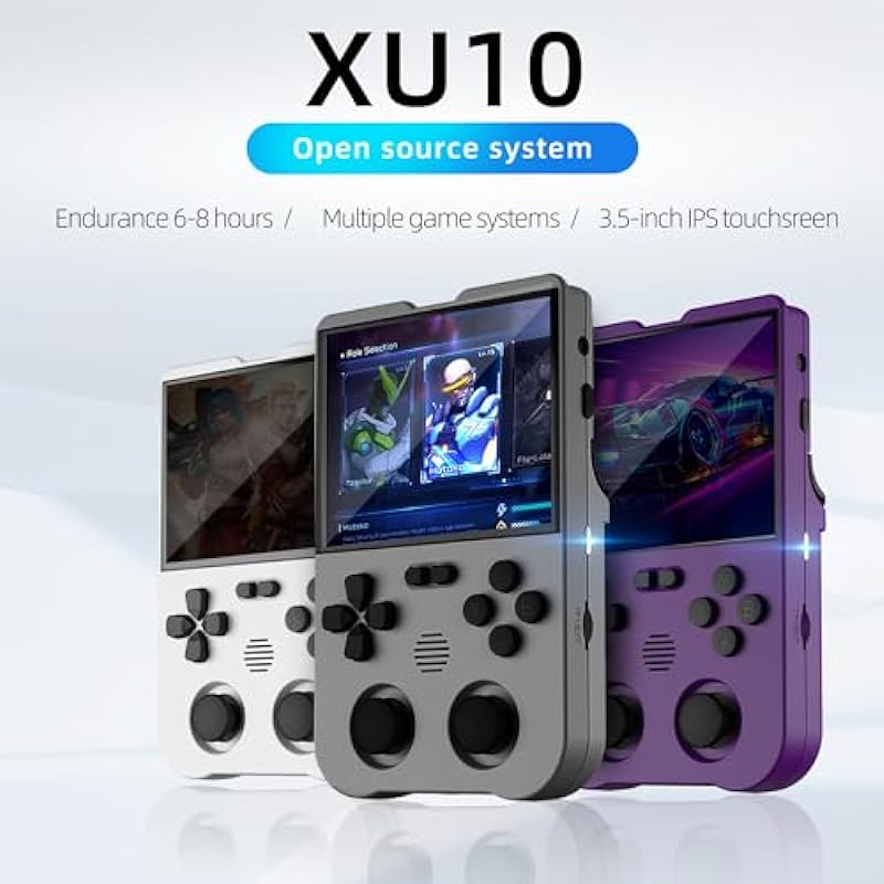 XU10 Retro Handheld Game Consoles, 3.5 inch IPS Screen, XU10 with a 64G Card Pre-Loaded 8000 Games, Support 20+ Kinds of Games Formats, with 3000 mAh Battery Life 6-8 Hours Dark Gray