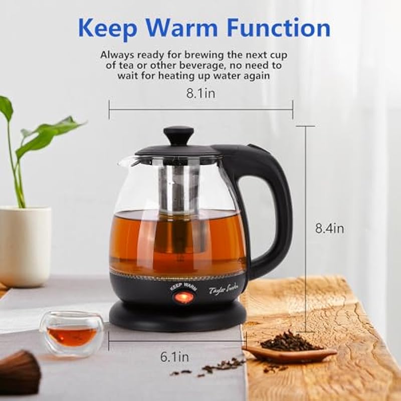 Taylor Swoden Electric Kettle with Tea Infuser, 1L Small Electric Tea Kettle with Keep Warm, LED Light Hot Water Boiler & Heater for Coffee & Tea, Auto Shut-Off & Boil Dry Protection, BPA Free, Black
