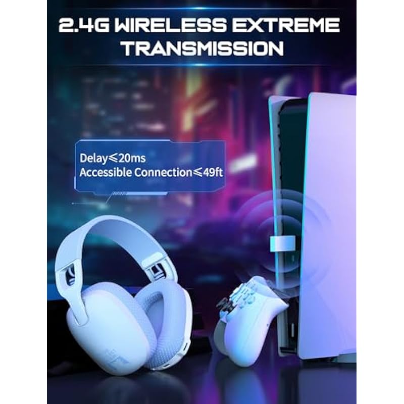 FEIYING Wireless Gaming Headset, Wireless Bluetooth Gaming Headphones, 2.4GHz USB Wired Built in Mic, Bluetooth 5.3 Gaming Headset Compatible with PS5, PS4, Switch, PC, Mac