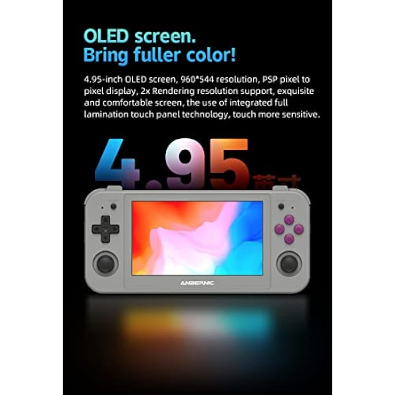 RG505 Retro Handheld Game Console 4.95 inch OLED Touch Screen Android 12 Unisoc Tiger T618 64-bit Video Player Built-in Hall Joyctick Support OTA Update 128G Card 4000+ Games (DXR-RG505-Grey)