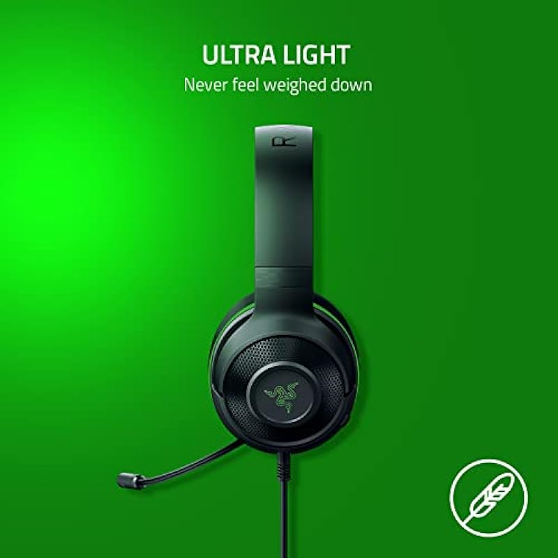 Razer Kraken X Ultralight Gaming Headset: 7.1 Surround Sound – Lightweight Aluminum Frame – Bendable Cardioid Microphone – for PC, PS4, PS5, Switch, Xbox One, Xbox Series X|S, Mobile – Green