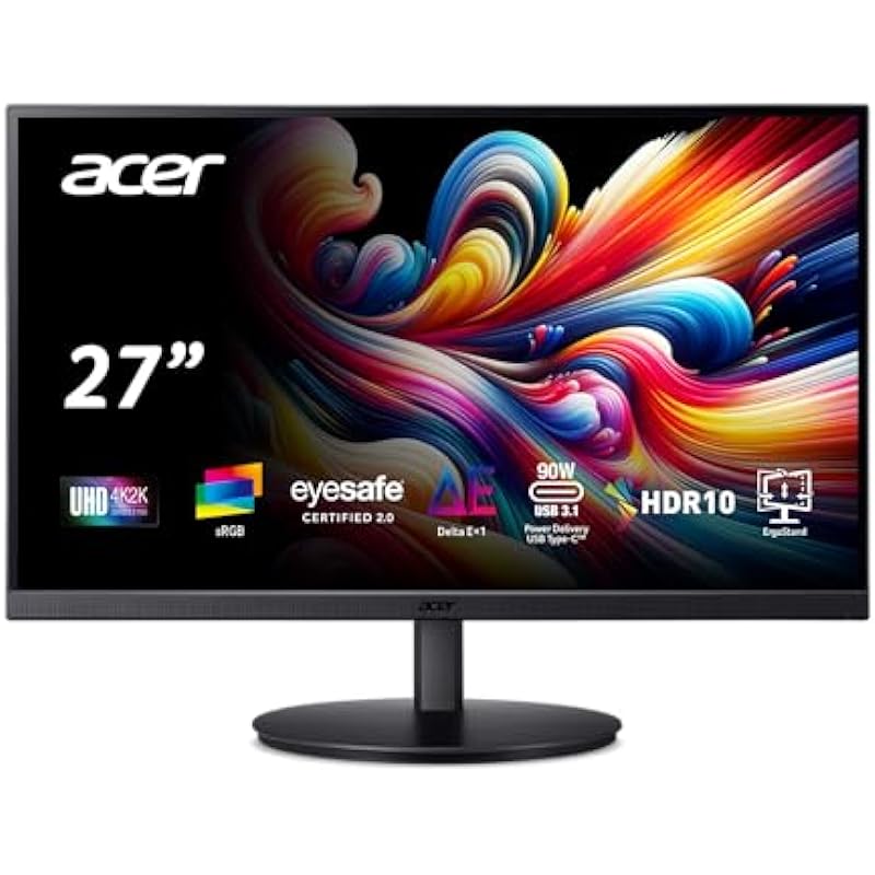 Acer CB272K 27″ UHD 3840×2160 IPS Professional Computer Monitor for Creators 99% sRGB Color Accuracy Delta E<1 HDR10 Height Adjustable Stand - Tilt, Swivel, Pivot |USB Type-C, DP & HDMI Ports