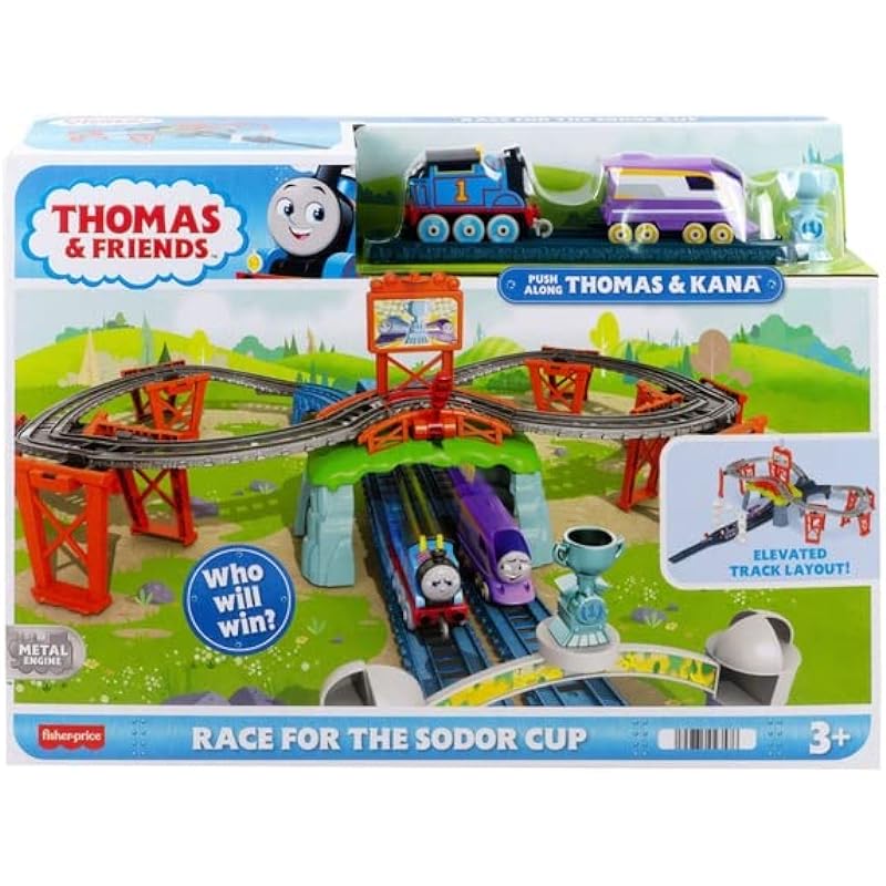 Thomas & Friends Diecast Toy Train Set Race for the Sodor Cup with Thomas & Kana Engines & Track for Preschool Kids Ages 3+ Years