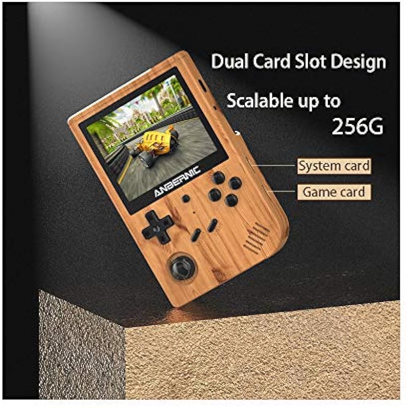 RG351V Handheld Game Console , Plug & Play Video Games Supports Double TF Extend 256GB , Portable Game Console 3.5 Inch IPS Screen 2521 Games (Wood), LE