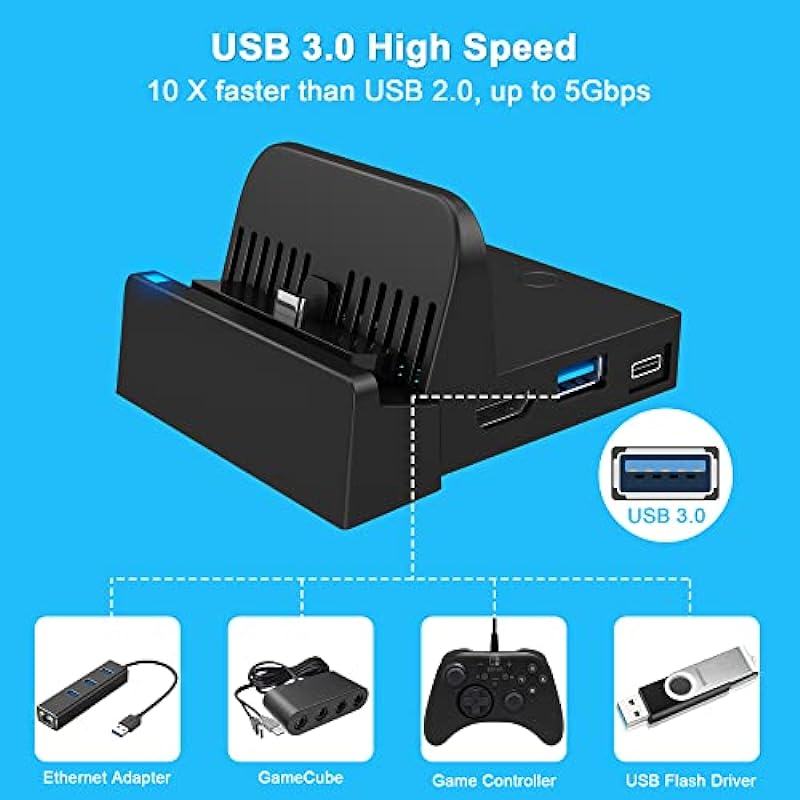 Ukor TV Docking Station for Switch – Portable Charging Stand and HDMI Adapter with Extra USB 3.0 Port, Replacement Charging Dock for Nintendo Switch