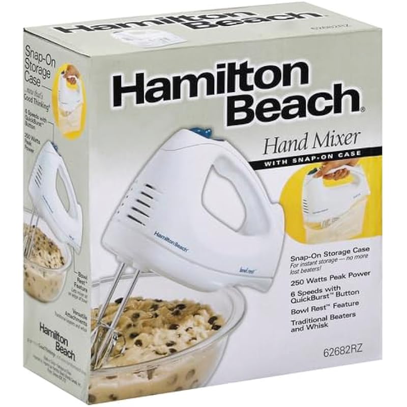 Hamilton Beach 6-Speed Electric Hand Mixer with Whisk, Traditional Beaters, Snap-On Storage Case, White