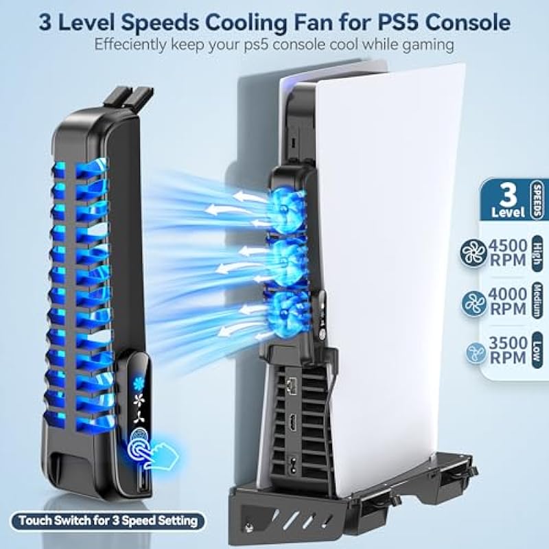 PS5 Wall Mount Kit with Charging and Cooling Fan, PS5 Floating Shelf Wall Mount Stand for PS5 Console, PS5 Controller Wall Mount Charger Accessories with PS5 Cooling Station,Headset Holder