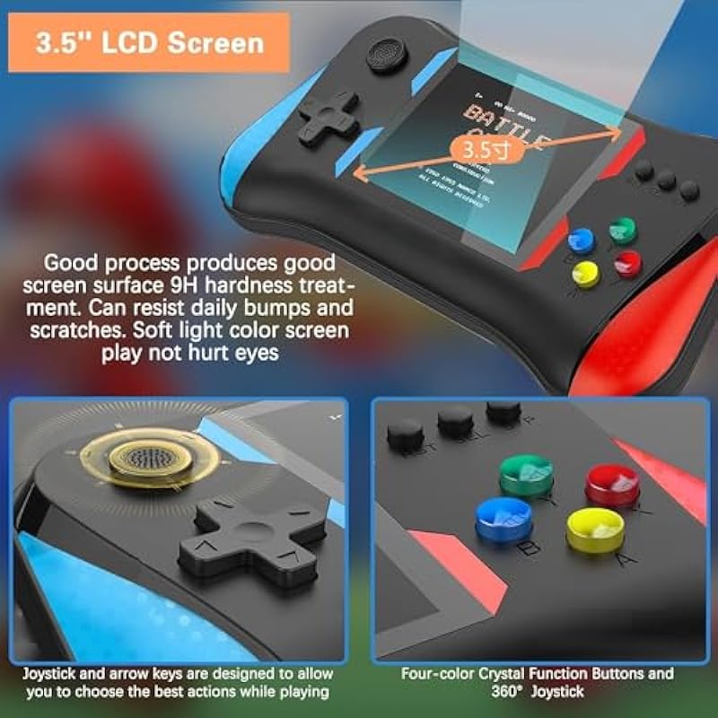 Handheld Game Console for Kids Adults, 3.5” LCD Screen Retro Handheld Video Game Console, Preloaded 500 Classic Retro Video Games with Rechargeable Battery, Support 2 Players and TV Connection