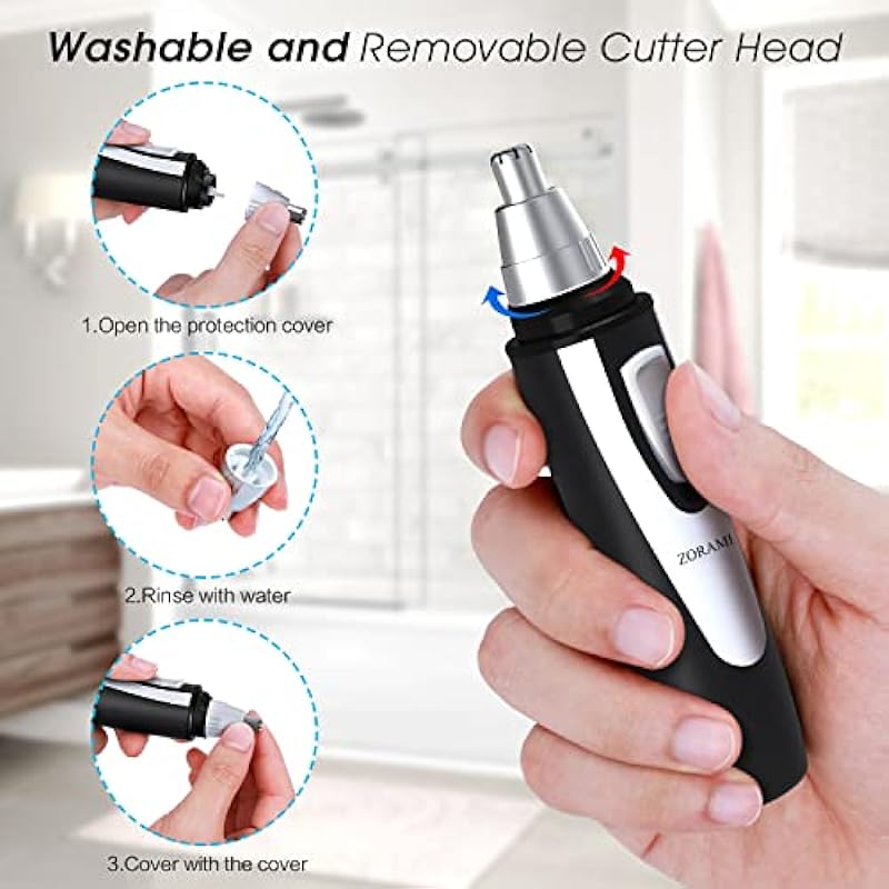 Ear and Nose Hair Trimmer Clipper – 2024 Professional Painless Eyebrow & Facial Hair Trimmer for Men Women, Battery-Operated Trimmer with IPX7 Waterproof, Dual Edge Blades for Easy Cleansing Black