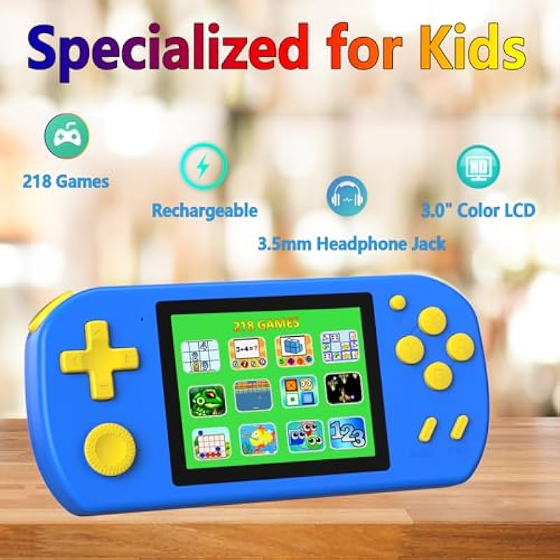 Handheld Game Console for Kids Preloaded 218 Retro Video Games, Portable Gaming Player with Rechargeable Battery 3.0″ LCD Screen, Mini Arcade Electronic Toy Gifts for Boys Girls, Blue