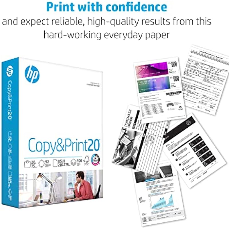 HP Printer Paper | 8.5 x 11 Paper | Copy &Print 20 lb | 1 Ream Case – 500 Sheets| 92 Bright | Made in USA – FSC Certified | 200060